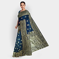 Rainandini Crisyana Handloom Dark Blue Silk Zari Saree with BP Rainandini Crisyana Handloom Dark Blue Silk Zari Saree with BP