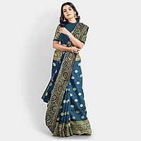 Rainandini Crisyana Handloom Dark Blue Silk Zari Saree with BP Rainandini Crisyana Handloom Dark Blue Silk Zari Saree with BP