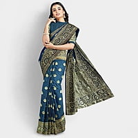 Rainandini Crisyana Handloom Dark Blue Silk Zari Saree with BP Rainandini Crisyana Handloom Dark Blue Silk Zari Saree with BP