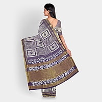 Handloom Linen Ultramarine Blue Box Batik Saree with BP Handloom Linen Ultramarine Blue Box Batik Saree with BP
