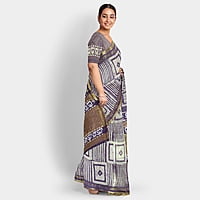 Handloom Linen Ultramarine Blue Box Batik Saree with BP Handloom Linen Ultramarine Blue Box Batik Saree with BP