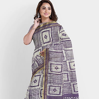 Handloom Linen Ultramarine Blue Box Batik Saree with BP