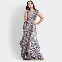 Handloom Linen Ultramarine Blue Box Batik Saree with BP Handloom Linen Ultramarine Blue Box Batik Saree with BP