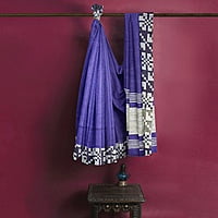 Dual Colour Navy Blue Black Linen Box Batik Saree with BP Dual Colour Navy Blue Black Linen Box Batik Saree with BP