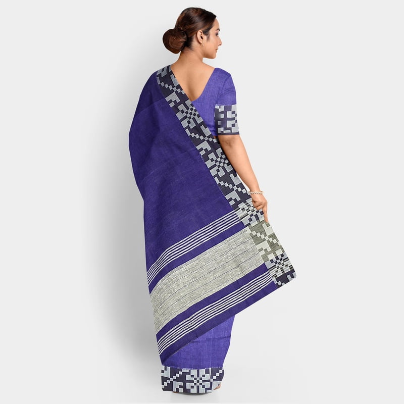 Dual Colour Navy Blue Black Linen Box Batik Saree with BP Dual Colour Navy Blue Black Linen Box Batik Saree with BP