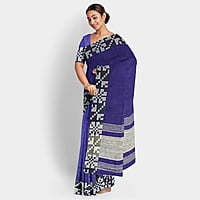 Dual Colour Navy Blue Black Linen Box Batik Saree with BP Dual Colour Navy Blue Black Linen Box Batik Saree with BP
