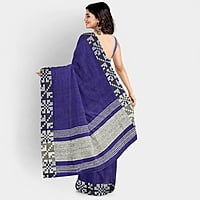 Dual Colour Navy Blue Black Linen Box Batik Saree with BP Dual Colour Navy Blue Black Linen Box Batik Saree with BP