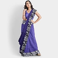 Dual Colour Navy Blue Black Linen Box Batik Saree with BP Dual Colour Navy Blue Black Linen Box Batik Saree with BP