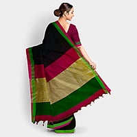 Black Khaadi with Magenta, Copper and Olive Green border with BP