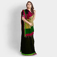 Black Khaadi with Magenta, Copper and Olive Green border with BP