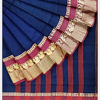 Khaadi Embroidered Saree - Steel Blue with BP