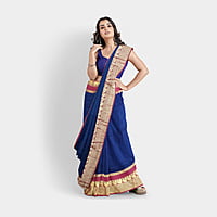 Khaadi Embroidered Saree - Steel Blue with BP