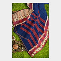 Khaadi Embroidered Saree - Steel Blue with BP