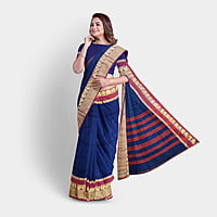 Khaadi Embroidered Saree - Steel Blue with BP