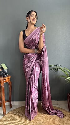 Rajwadi Silk Ready To Drape Saree-DeepMauve-Front