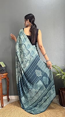 Rajwadi Silk Ready To Drape Saree-Grey-Back