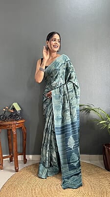 Rajwadi Silk Ready To Drape Saree-Grey-Front