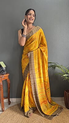 Rajwadi Silk Ready To Drape Saree-Mustard-Front