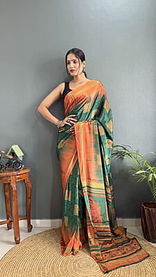 Rajwadi Silk Ready To Drape Saree-Teal-Front