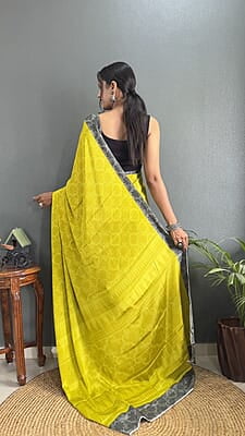 Rajwadi Silk Ready To Drape Saree-Yellow-Back