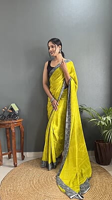 Rajwadi Silk Ready To Drape Saree-Yellow-Front