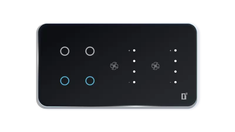 D2Touch 6 Module 4 Switch 2 Fan Glosy Acrylic Blue LED frameless Wi-Fi Remote Touch Switch Panel
