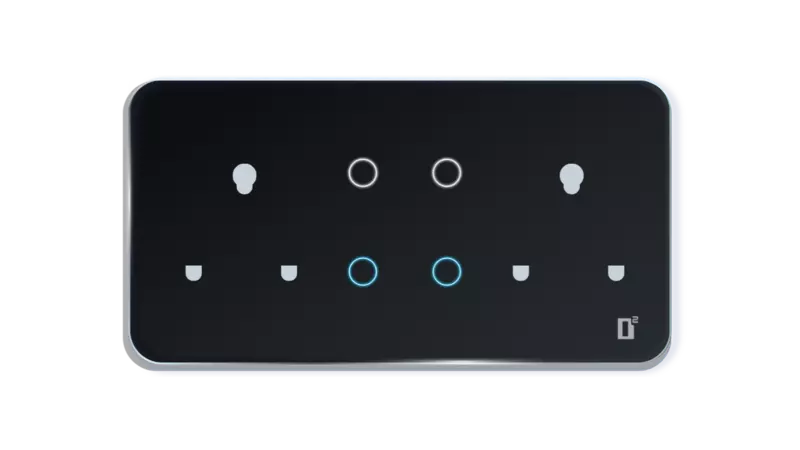 D2Touch 6 Module 4 Switch 2 Plug Glosy Acrylic Blue LED frameless Wi-Fi Remote Touch Switch Panel