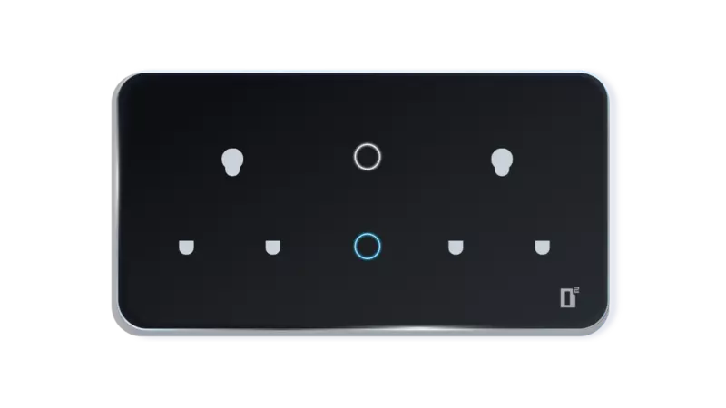 D2Touch 6 Module 2Switch 2Plug Glosy Acrylic Blue LED frameless Wi-Fi Remote Touch Switch Panel
