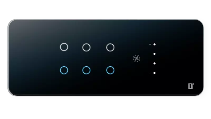 D2Touch 8 Module 6 Switch 1 Fan Glosy Acrylic Blue LED frameless Wi-Fi Remote Touch Switch Panel