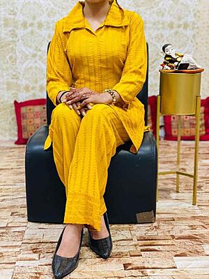 Rayon Chikankari Co-Ord Set Catalogue 1-Mustard