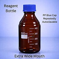 Reagent Bottle extra wide mouth with PP Blue screw cap repeatedly autoclavable