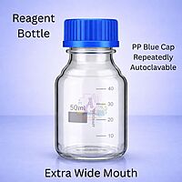 Reagent Bottle extra wide mouth with PP Blue screw cap repeatedly autoclavable