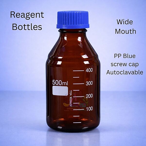 Reagent Bottle wide mouth with PP Blue screw cap Autoclavable