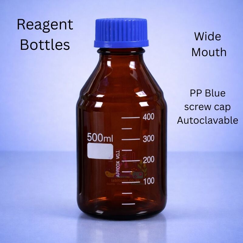 Reagent Bottle wide mouth with PP Blue screw cap Autoclavable