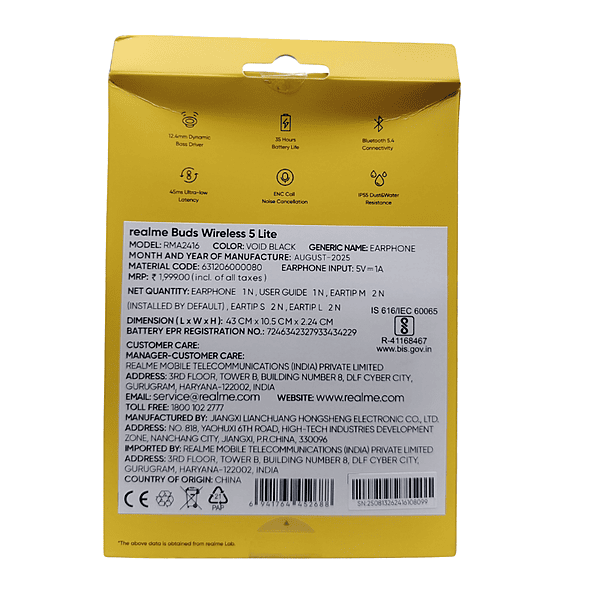 realme Buds Wireless 5 Lite – Bluetooth Neckband Earphones