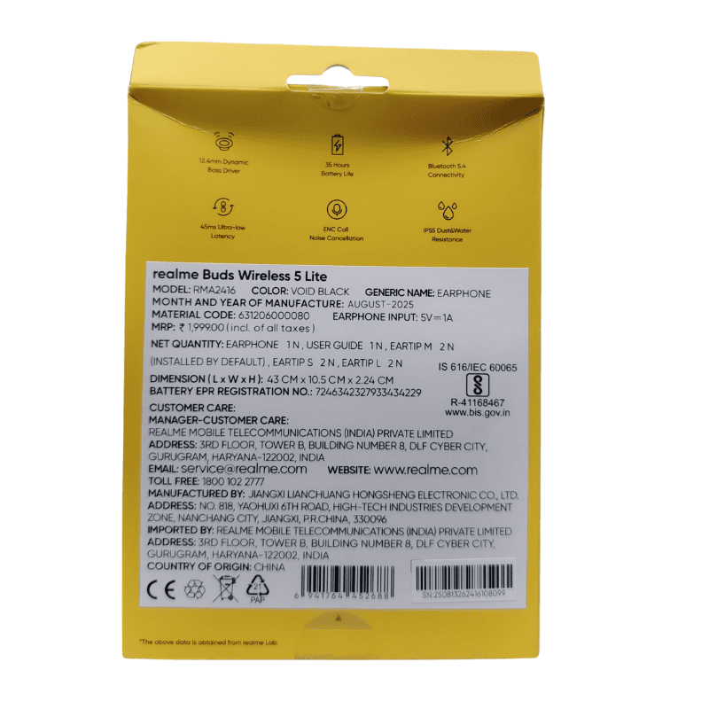 realme Buds Wireless 5 Lite – Bluetooth Neckband Earphones