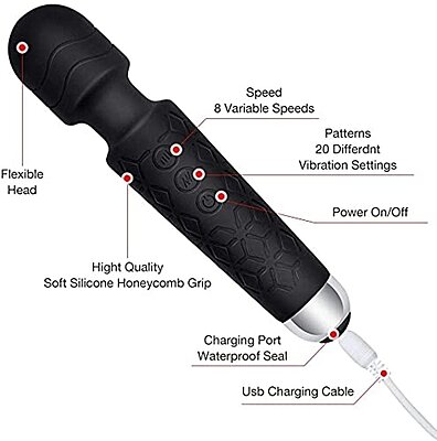 Rechargeable Body Massager for Women and Men / Handheld Waterproof Vibrate Wand Massage (Colour: Black) Rechargeable Body Massager for Women and Men / Handheld Waterproof Vibrate Wand Massage (Colour: Black)