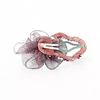 Elegant Red Floral Beaded Organza Hair Clip