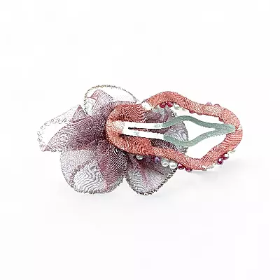 Elegant Red Floral Beaded Organza Hair Clip