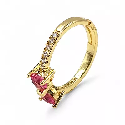 Gold-Plated Adjustable Butterfly Bow Ring - Red Zircon