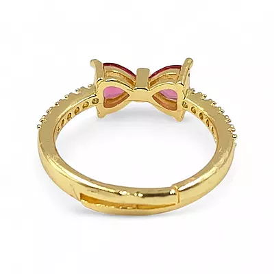 Gold-Plated Adjustable Butterfly Bow Ring - Red Zircon