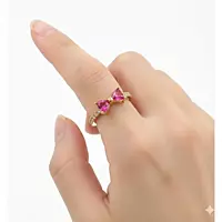 Gold-Plated Adjustable Butterfly Bow Ring - Red Zircon