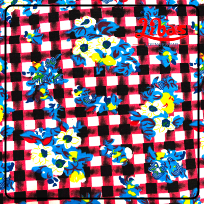 Red & Blue checked floral printed hosiery cotton sleevless nighty from libas loungewear-SL023 Red & Blue checked floral printed hosiery cotton sleevless nighty from libas loungewear-SL023