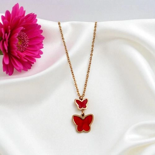 Dainty Rose Gold & Red Butterfly Necklace