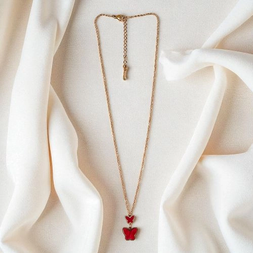 Dainty Rose Gold & Red Butterfly Necklace
