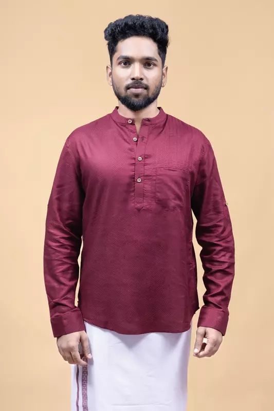 Men's Embroidered Short Kurta - Brown