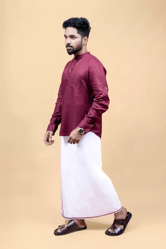 Men's Embroidered Short Kurta - Brown