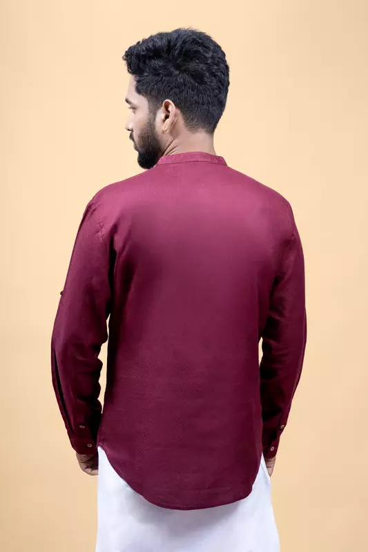 Men's Embroidered Short Kurta - Brown