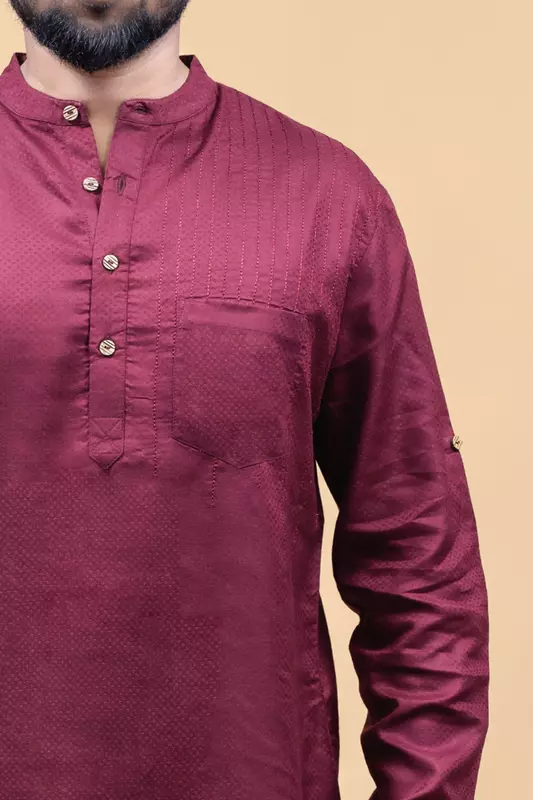 Men's Embroidered Short Kurta - Brown