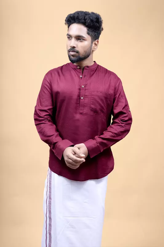 Men's Embroidered Short Kurta - Brown